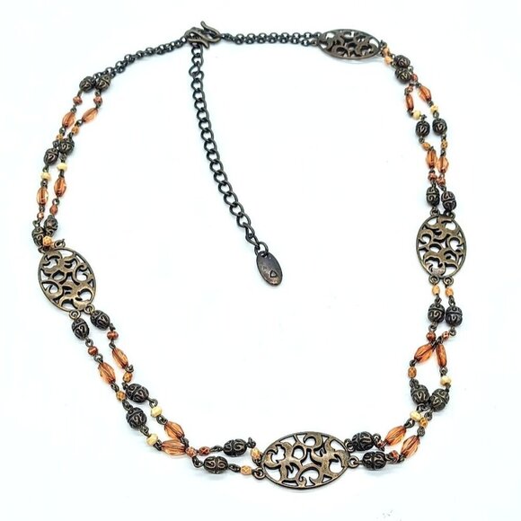 Vintage Matte Bronzed Oval Filigree Metal Beaded Belt - Picture 2 of 4